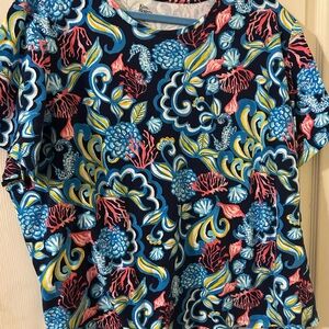 Kim Rogers Navy and Multicolor Sea Life Top